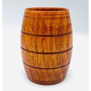 4" Wooden Primitve Barrel Hand Turned 1 Solid Piece